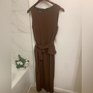 YL By YAIR Women 14 Brown 100% Silk Sleeveless Tiered Lined Zip Dress NWT $140